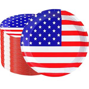 50Pcs 4th of July Paper Plates,4th of July Themed American Flag Patriotic Party Supplies,7inch American Flag Paper Plates,for Patriotic Party Veterans Memorial Day 4th of July Independence Day Decor