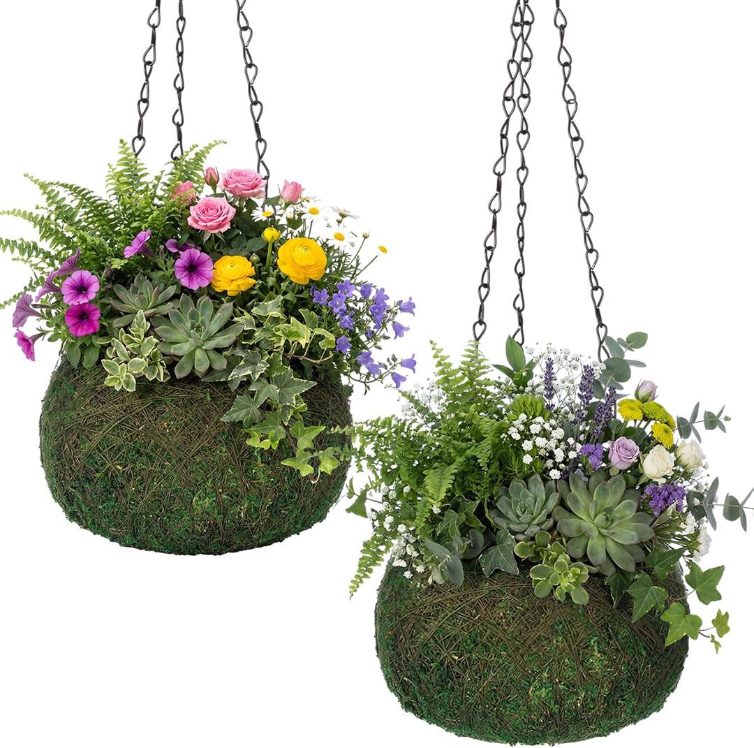 2 Pack 6 Inch Kokedama Moss Ball Planter Orchid Pots Hanging Orchid Planter Basket Moss Ball Hanging Baskets for Plants Outdoor Woven Plant Holder for Indoor Home Garden Balcony Decor