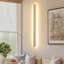 Modern Plug in Long Wall Sconce, 39.3" Faux Wood Texture Finish LED Wall Lights, 20W Warm White 3000K Acrylic Indoor Wall lamp, with 59" Plug Cable for Bedroom, Living Room, Hallway