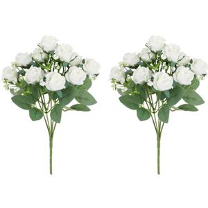 2 x Artificial Flowers, Fake Roses Artificial Flowers Bulk with Stems, Artificial Flower Bouquet Bulk Fake Flowers for Home| Wedding| Party Decor (White)