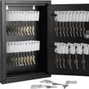 KYODOLED Key Storage Lock Box with Key, Locking Key Cabinet, 40 Key Holder Box Wall Mount with Key Lock, Key Hooks & Tags Key Labels, 2.5" D x 8.1" W x 12.1" H (Black,40 Key)