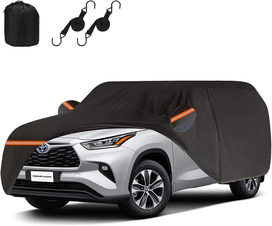 Full Car Cover Custom Fit for Toyota Highlander 2007-2025, Waterproof Full Exterior Outdoor Cover with Zipper Door Cotton Lining Sun Rain Snow Dust Protection