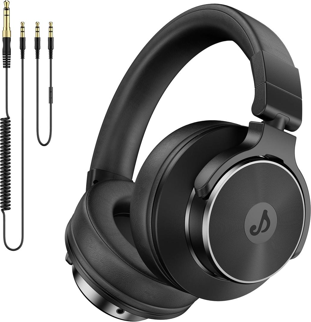 Wired Headphones Over Ear, Studio Monitor & Mixing DJ Headphones with 50mm Neodymium Drivers and 1/4 to 3.5mm Jack for Guitar AMP Podcast Piano Keyboard (Black)