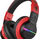 iClever BTH12 Kids Bluetooth Headphones,Colorful LED Lights,74/85dBA Safe Volume,85H Playtime,Fast Charging,Bluetooth 5.2,Over Ear Kids Headphones Wireles for iPad/Tablet/Airplane,Black/Red
