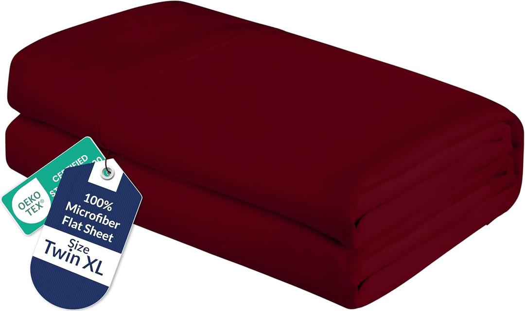 Royale Linens Twin XL Flat Sheet - Ultra Soft Brushed 1800 Microfiber Flat Sheets Only - Wrinkle Free & Stain Resistant - Hotel Quality Top Sheet for Bed (Twin XL, Burgundy)