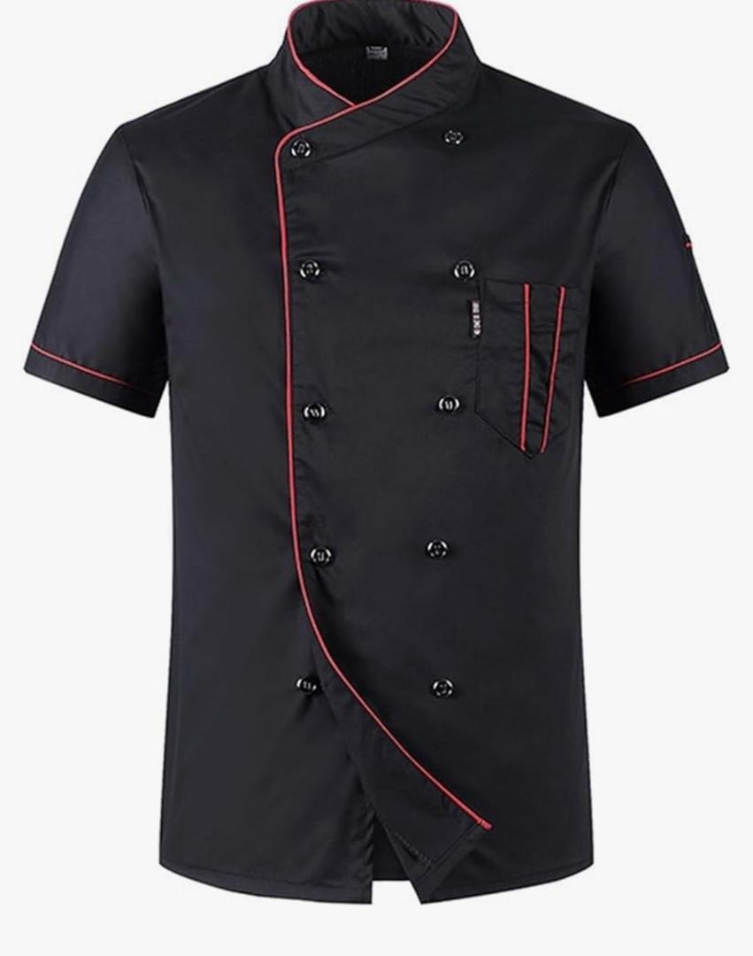 Men's Chef Coat Uniform Short Sleeve Cook Jacket Restaurant Kitchen Work Breathable Clothes, L
