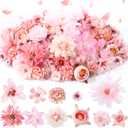 80 Pcs Assorted Fake Flower Heads Mini Artificial Flower Heads Bulk Silk Faux Daisy for Crafts Fake Peony Rose for Wedding Party Wreath Home Decoration(Pink)
