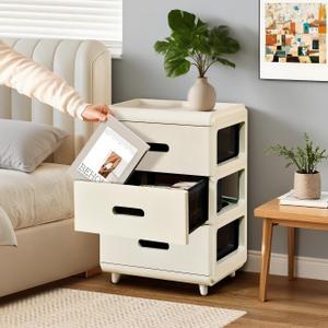 Nightstand with 3 Drawers Plastic Dresser for Closet Drawer Organizer Storage Clothes Beside Table Small Night Stand Modern Chest for Kids Bedroom Living Room Dorm Quick Assembly (12.6"D x 16.5"W x 26.4"H (3 Drawers), White)