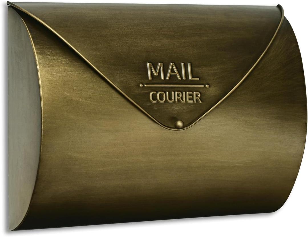Outdoor Wall Mount Mailbox, 13 x 3.24 x 10.3 inch Antique Brass Waterproof Mail Box, Heavy Duty WallMounted Mailboxes for Home, Envelopes, Magazines & Small Packages