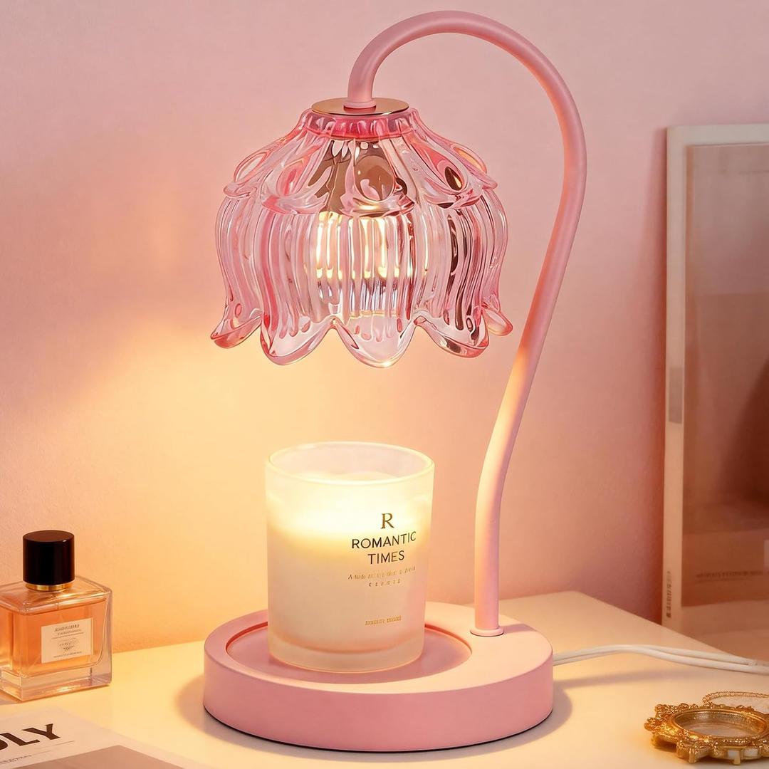 Pink Candle Warmer Lamp with Timer Dimmable,Lily of The Valley Candle Lamp Warmer, Valentines Day Birthday Gift Idea for Women Her Mom Who Have Everything, Wax Warmer for Jar Candles