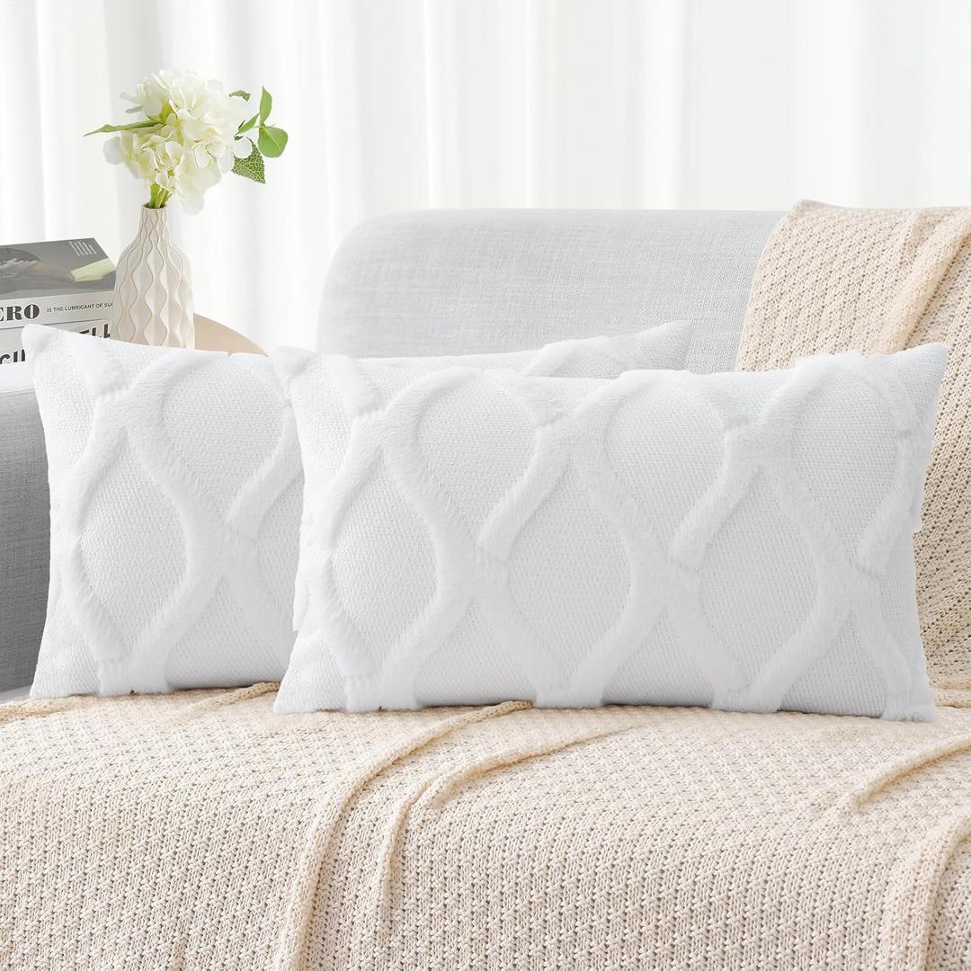 decorUhome Throw Pillow Covers 12x20 Inch Set of 2, Soft Plush Faux Fur Wool Lumbar Pure White Couch Pillow Covers, Decorative Neutral Pillow Cases for Bed Sofa Living Room Home Decor Pure White decorUhome Throw Pillow Covers 12x20 Inch Set of 2, Soft Plush Faux Fur Wool Lumbar Pure White Couch Pillow Covers, Decorative Neutral Pillow Cases for Bed Sofa Living Room Home Decor Pure White