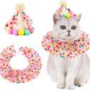 Pet Birthday Hat Scarf Set Puppy Princess Costumes Cute Lace Cat Outfit Dog Colorful Dots Bandana Pom-pom Cone Hat Cat Happy Birthday Decorations Pet Party Supplies