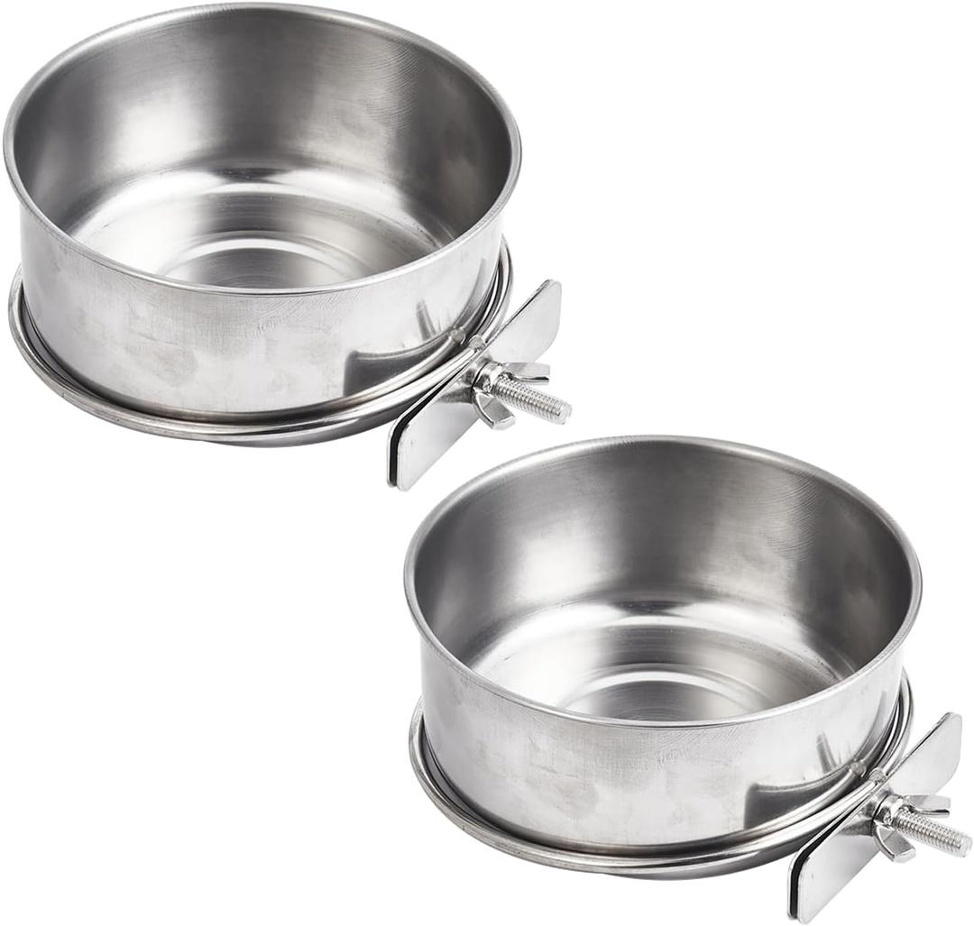 2pcs Parrot Feeding Cups Birds Food Dish Stainless Steel Parrot Feeders Water Cage Bowls with Clamp Holder for Cockatiel Parakeet Parrot Macaw Small Animal