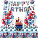 Spider Birthday Party Supplies, Spider and Friend Theme Party Decorations, Including Happy Birthday Banner, Balloons, Tablecloth, Cake and Cupcake Toppers, Superhero Party Supplies for Kids Birthday