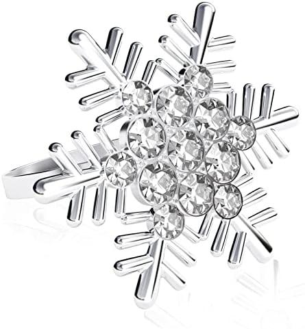 ZeeDix Set of 8 Sliver Snowflake Christmas Napkin Rings for Dinning Table Setting- Rustic Dinner Tables Setting Decoration for Wedding Receptions, Christmas, Thanksgiving Holiday Party Dinner Parties