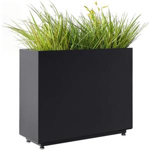 Tall & Long Metal Planter with Middle Shelf - 30W x 11D x 24H Black Rectangular Outdoor Planter Box, Span Divider for Garden, Patio, Yard | Easy 5-Min Assembly, Drainage Holes, Adjustable Feet