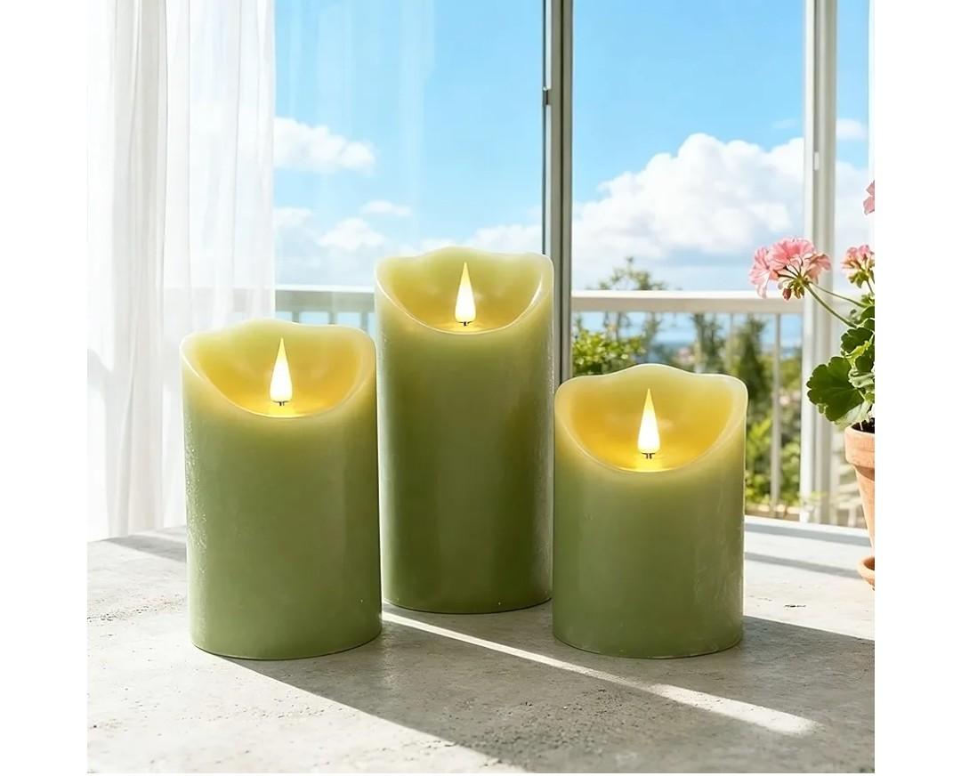 Flameless LED Candles (Green, Set of 3 (4",5",6"))