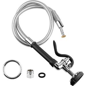 Commercial Sink Faucet Sprayer with 44" Stainless Steel Hose, Universal 1.42 GPM Pre Rinse Sprayer with Ergonomic Handle Commercial Faucet Parts,Fit for Dish Washing Spray, Black