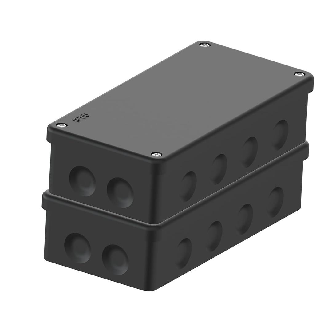 IP65 Waterproof Project Box, Outdoor Plastic Junction Box, Project Case for Garden Patio, Pack of 2, Black 7.13.5