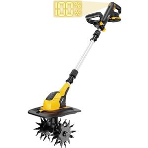 Cordless Tiller Cultivator Compatible with DEWALT 20V Max Battery, 4x12 CARBON STEEL BLADES & TOOL-FREE PREP