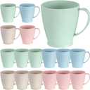 16 PCS Wheat Straw Cups,10 Oz Plastic Coffee Mugs Straw Cups Bulk with Handles Unbreakable Reusable Microwavable Dishwasher Safe for Tea Milk Water Juice Coffee,Camping,Kitchen&RV (Multicolor)