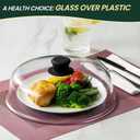 2 in 1, Glass Microwave Splatter Cover for Food & Microwave Place Mat, Plate Splatter Guard Lid with Easy Grip Silicone Handle Knob, Borosilicate Glass with Vent Hole, Food Grade, No Plastic, 10in