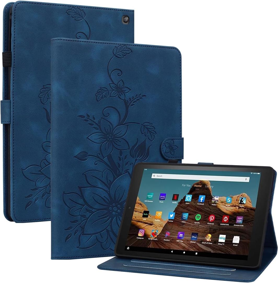 Case for All-New Amazon Fire HD 10 and 10 Plus Tablet (13th/11th Generation, 2023/2021 Release), Magnetic Clasp Stand Leather Case with Pen Holder, Blue