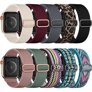 Maledan Stretchy Nylon Solo Loop Compatible with Apple Watch Bands 38/40/41/42mm for Women & Men, Adjustable Sport Elastic Wristband Strap for iWatch Ultra 2 Series SE/11/10/9 8/7/6/5/4/3/2/1, 10 Pack