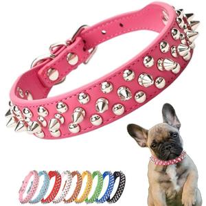 Hot Pink Dog Collar Spiked, Mushrooms Rivet Spike Dog Collar Anti-Bite Studded Protective Pet Neck Faux Leather Female Puppy Collars for XXS XS Small Medium Large Girl Dogs Goat, M, Hot Pink