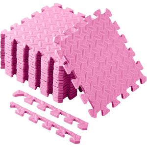 Shihanee Foam Floor Tiles Foam Floor Mats Play Mats Bulk with Borders Interlocking for Bedroom Gym Nursery(16ft, Light Pink)