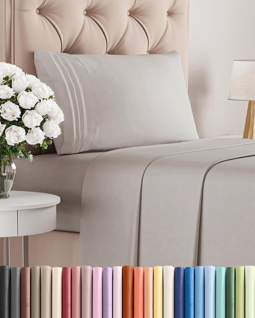 Twin Size 3 Piece Sheet Set - Comfy Breathable & Cooling Bed Sheets Set - Hotel Luxury Bedding for Women, Men, Kids, Teens, Boys & Girls - Deep Pockets, Soft and Wrinkle Free - Oeko-Tex - Light Grey
