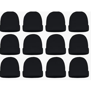 12 Pack Winter Beanie Hats, Unisex Thermal Toboggan Cold Weather Cuffed Caps Bulk Bundle (One Size, Black)