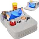 Couch Cup Holder Pillow - Sofa Cup Holder Pillow with 7 Holes and Side Pocket | Couch Caddy for Cups, Headphones, Snacks and Phones | Use it on Car, Pack, Beach, RV - Silver