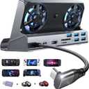 2 x LISEN 10-IN-1 Docking Station for Steam Deck OLED&ROG Ally X&Legion Go, Dual Cooling Fan 5 USB Ports and 4K@60Hz, 100W Charging Port Support ROG Ally 30W Mode, Gigabit Ethernet Fit for Steam Deck OLED