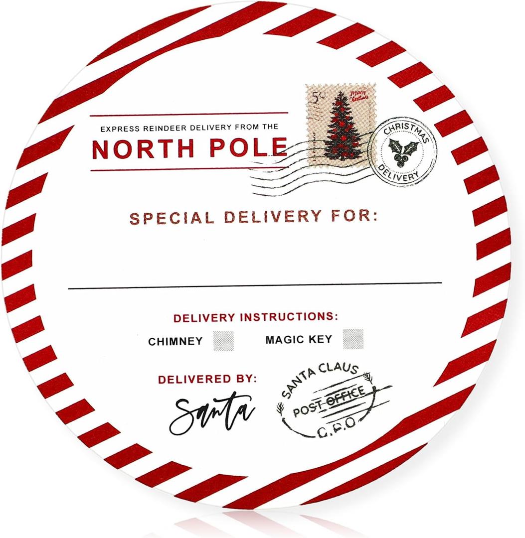 Affrolling 500 Pcs North Pole Christmas Stickers from Santa for Gifts 2 Inch Self Adhesive Christmas Gift Tag Round Xmas Wrapping Paper Labels for Xmas Party Holiday Cards Envelopes Boxes(Cute)