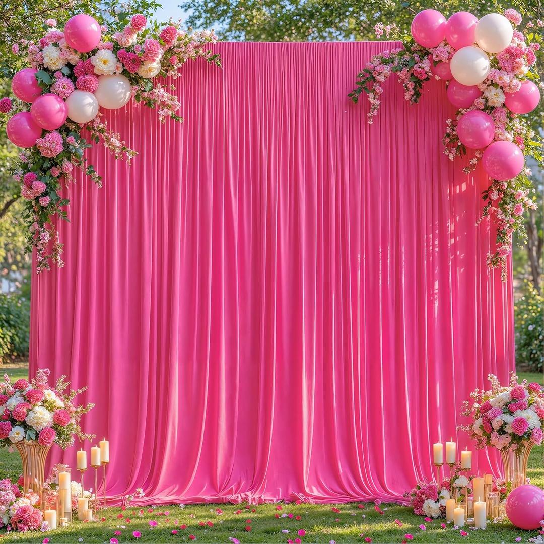 10x10ft Hot Pink Backdrop Curtains for Wedding Parties Wrinkle Free Fuchsia Curtains Photo Backdrop Drapes for Valentines Photography Birthday Baby Shower Soft Fabric Party Backgournd for Photoshoot