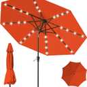 9FT Patio Umbrella with Solar Lights,Outdoor Market Umbrella with Tilt and Crank, LED Lighted Table Umbrella for Garden,Deck,Backyard,Pool,Beach (Orange)