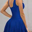 SHEKINI Women's V Neck One Piece Skirt Swimsuit Ruched Retro Swimdress Bathing Suit (Blue, M)