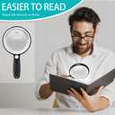Large Magnifying Glass with 37 LED Light, 10X 20X 45X Handheld Illuminated Lighted Magnifier with 3 Light Modes Rechargeable Magnifying Glass for Seniors Reading, Inspection (White & Black)