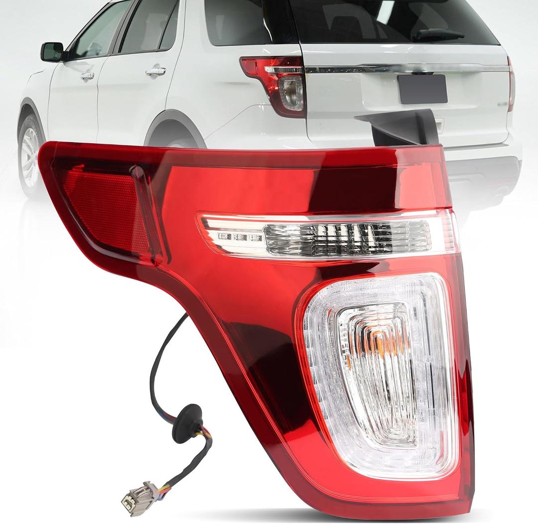 Tail light Assembly Fit for Ford Explorer 2011 2012 2013 2014 2015 Left Driver Side, with Wiring Harness and Bulbs Brake Rear Lamp Replacement for BB5Z13404C and BB5Z13404D