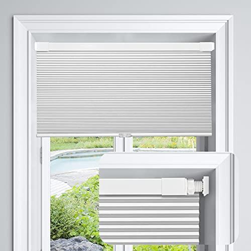 LazBlinds Cordless Cellular Shades No Tools No Drill Blackout Cellular Blinds for Window Size 37" W x 64" H, Silver White