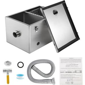 IRONWALLS 8LBS Top Inlet Commercial Grease Interceptor, Stainless Steel Grease Trap 4 Gallon, Under Sink Grease Trap Waste Water Oil-water Separator for Restaurant, Cafe, Canteen, Factory, Kitchen