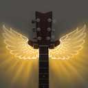 Guitar Stand Wall Mount with Luminous Angel Wings, Acrylic Wooden Guitar Hanger Shelf with USB Powered, for Acoustic Electric Bass Ukulele, Gift for Music Lovers Men Guitar Players