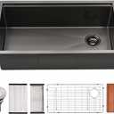 33 Black Undermount Kitchen Sink, 33x19 Stainless Steel Workstation Kitchen Sink with Offset Drain 16 Gauge Single Bowl Deep Basin