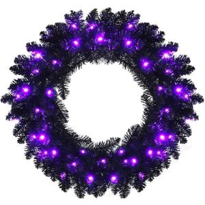 24-in Pre-lit Indoor/Outdoor Battery-operated Black Artificial Christmas Wreath