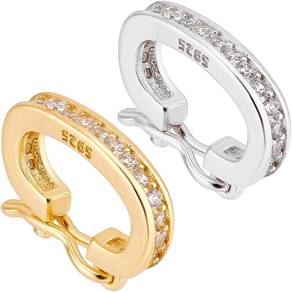 PH PandaHall 2pcs 925 Sterling Silver Enhancer Clasps, 12x9mm Jewelry Clasps Cubic Zirconia Clasps Connector Bracelet Clasp Pendant Spring Clasps for DIY Jewelry Findings Crafts Making, Golden/Silver