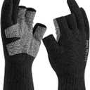 Palmyth Wool Fishing Gloves 3-Cut Fingers Warm for Men and Women Cold Weather Fingerless Gloves for Winter Fly Fishing (Large-X-Large, Black)