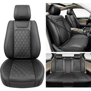 Leather Car Seat Covers Full Set,Unique Rear Design Easy to Install Car Seat Cover Protectors,Universal Full Surround Front Back Auto Seat Cover,Car Seat Cover for Sedan Cars Pick-up Trucks SUV (Seat Cover Full Set Black)