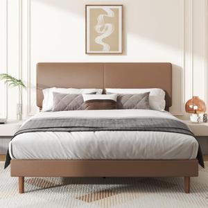 Full Minimalist Leather Bed Frame with Adjustable Headboard