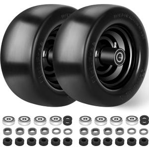 2 Pack 11x6.00-5 Flat Free Lawn Mower Tires and Wheels, Solid Front Tires for Zero Turn Mower With Upgraded 3/4 & 5/8" & 1/2" Bearing, 6"-8" Centered Hub, Load 400lbs (black Rim)